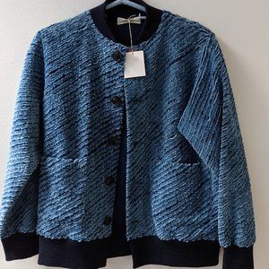 Ichi Antiquites artisan indigo baseball bomber jacket, NWT, one size